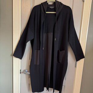 Red Coral Mixed Media Black Hooded Duster